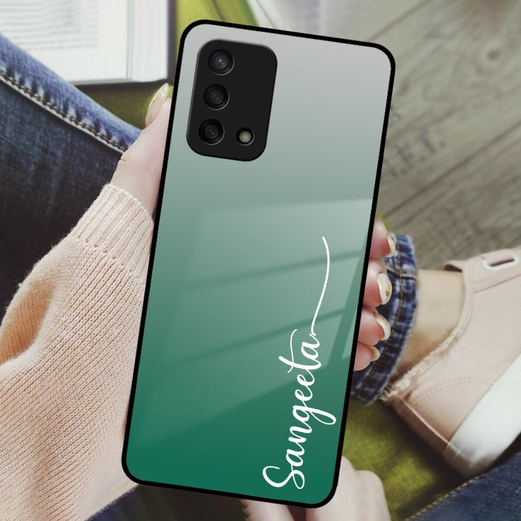 Customize Name Gradient Glass Case Cover Green For Oppo