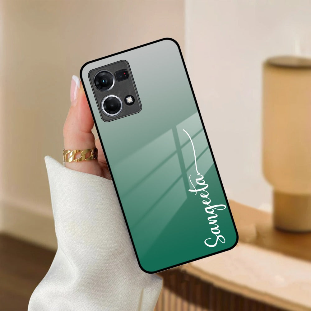 Customize Name Gradient Glass Case Cover Green For Oppo