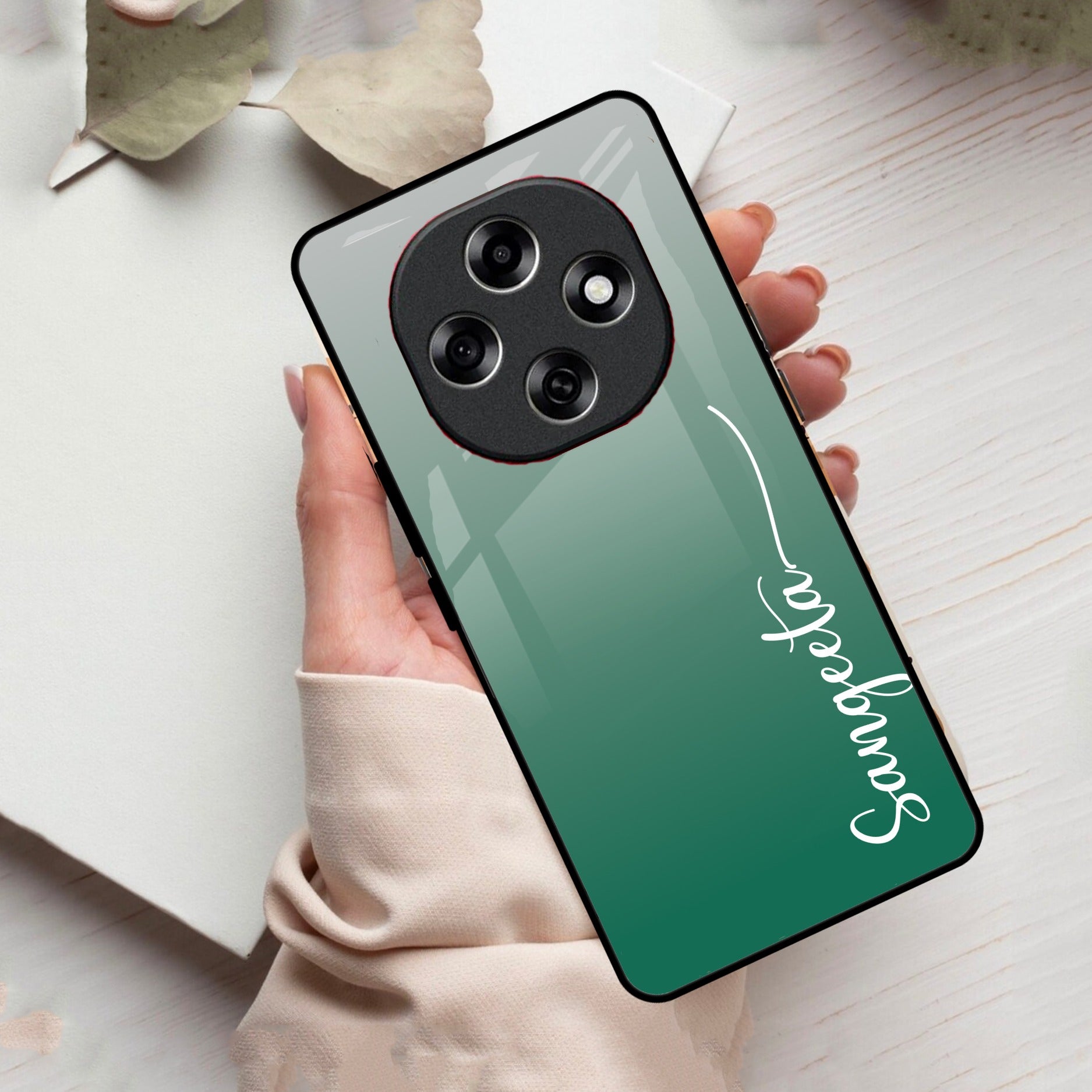 Customize Name Gradient Glass Case Cover Green For Oppo