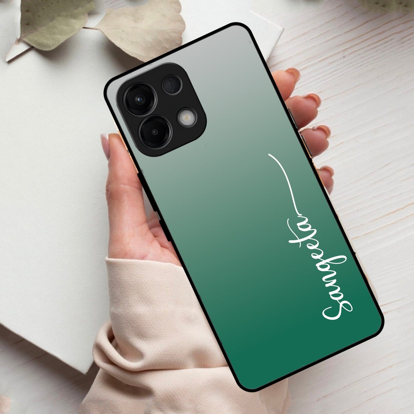 Customize Name Gradient Glass Case Cover Green For Oppo