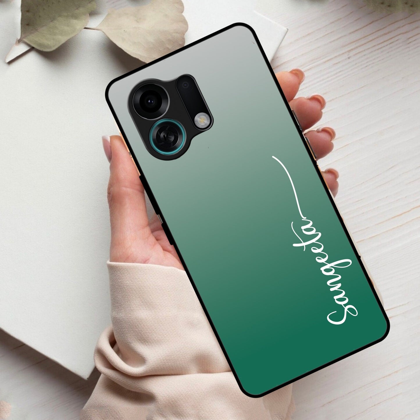 Customize Name Gradient Glass Case Cover Green For Oppo
