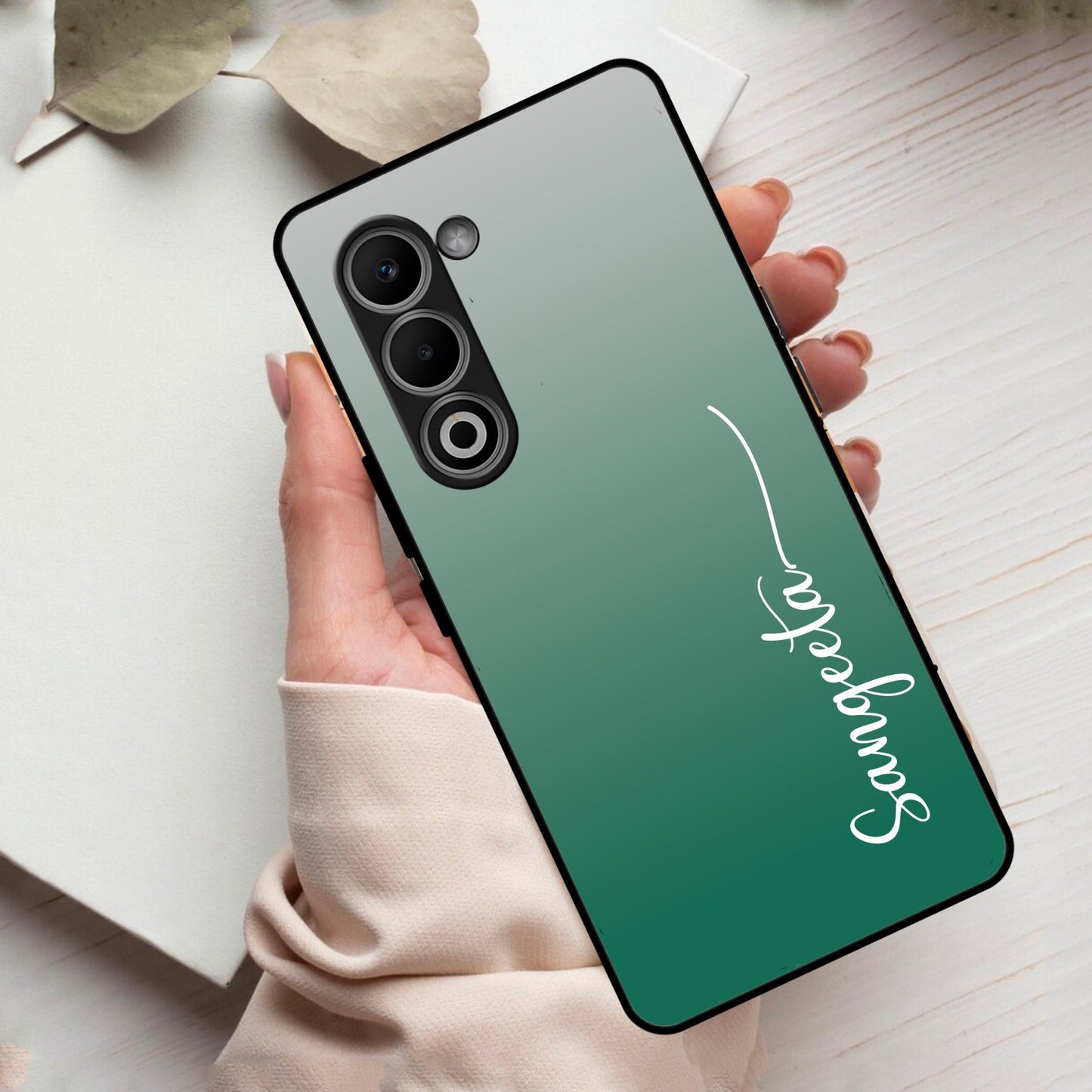 Customize Name Gradient Glass Case Cover Green For Oppo