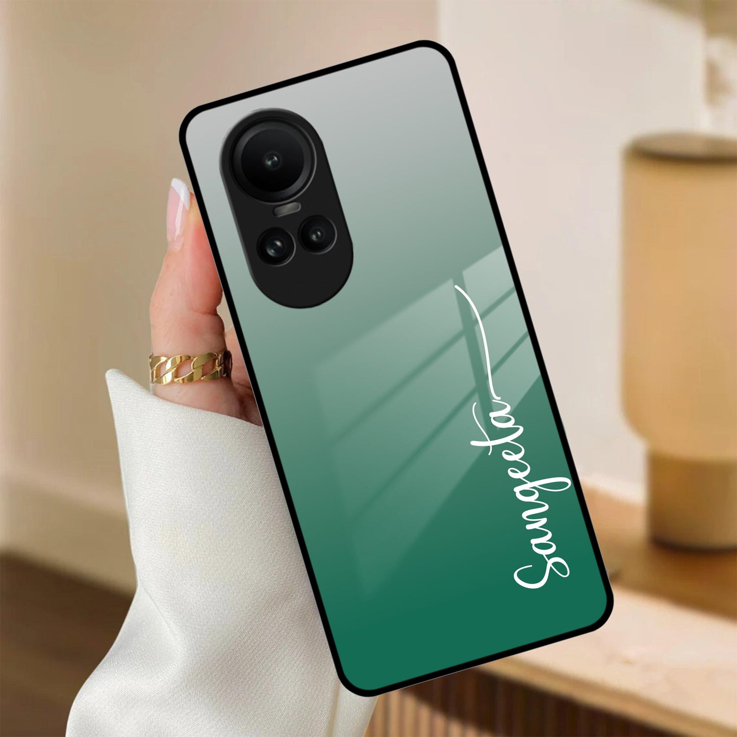 Customize Name Gradient Glass Case Cover Green For Oppo