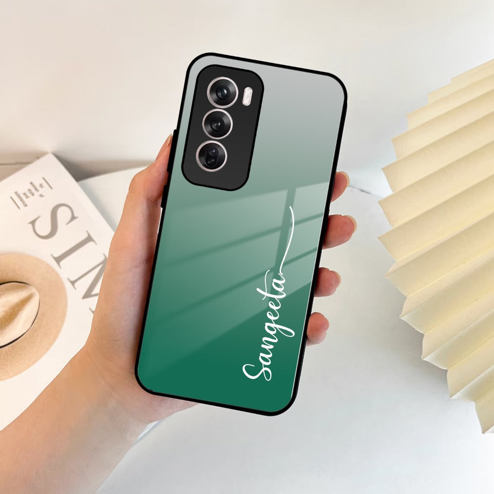 Customize Name Gradient Glass Case Cover Green For Oppo