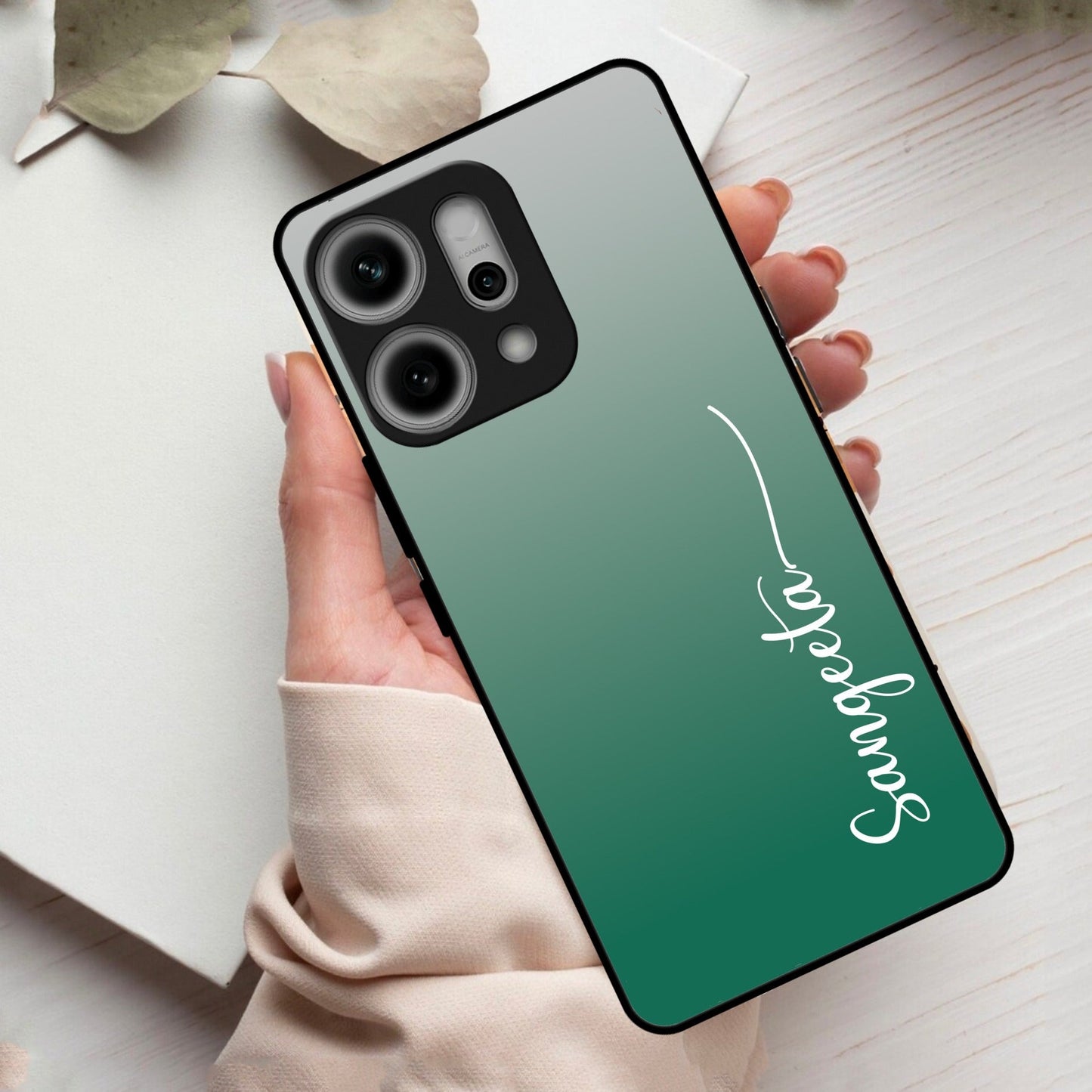 Customize Name Gradient Glass Case Cover Green For Oppo