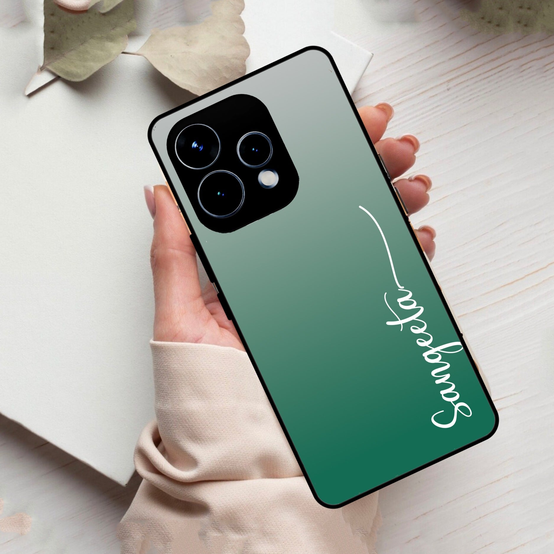 Customize Name Gradient Glass Case Cover Green For Oppo