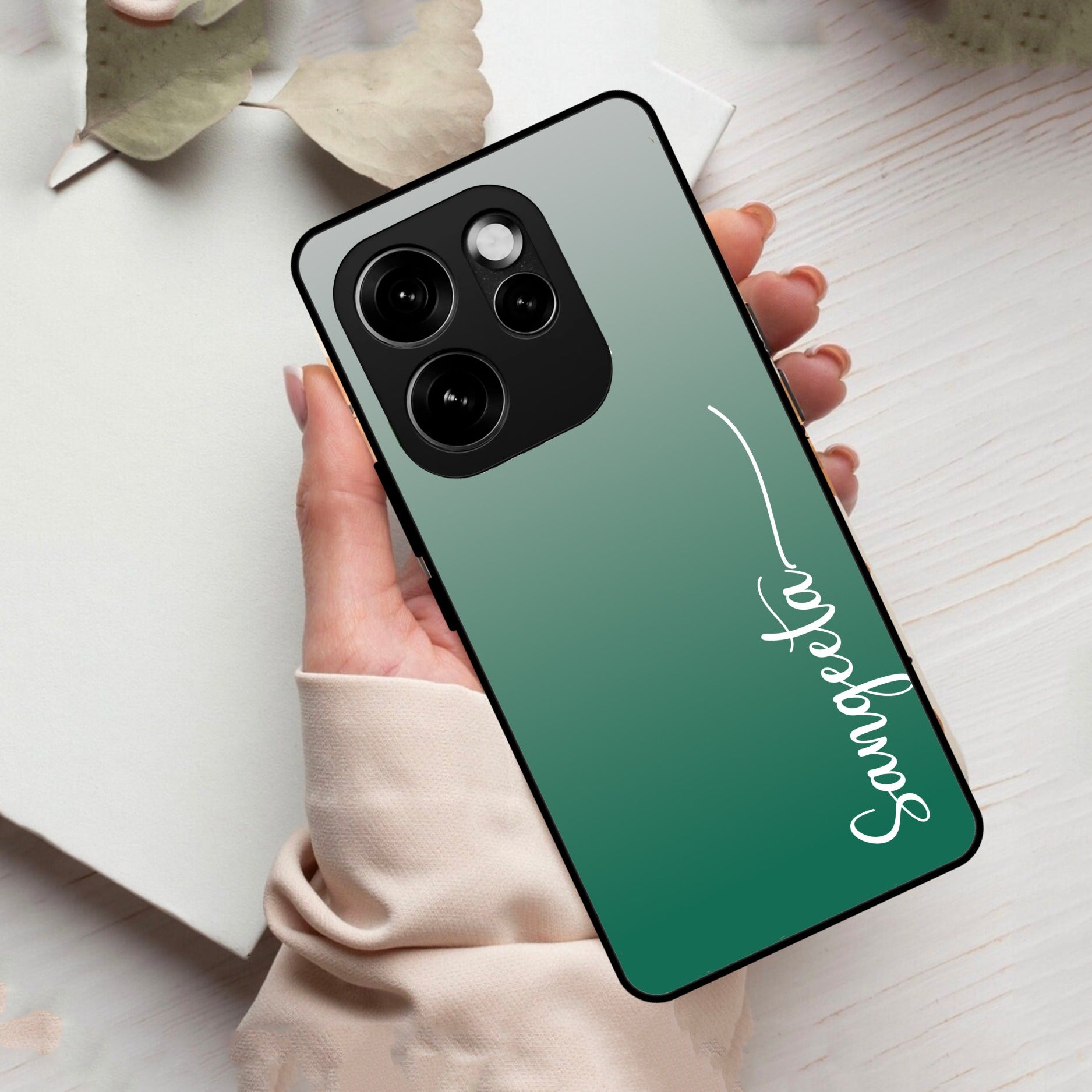 Customize Name Gradient Glass Case Cover Green For Oppo