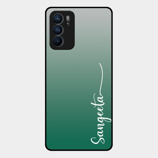 Customize Name Gradient Glass Case Cover Green For Oppo Reno 6 5G