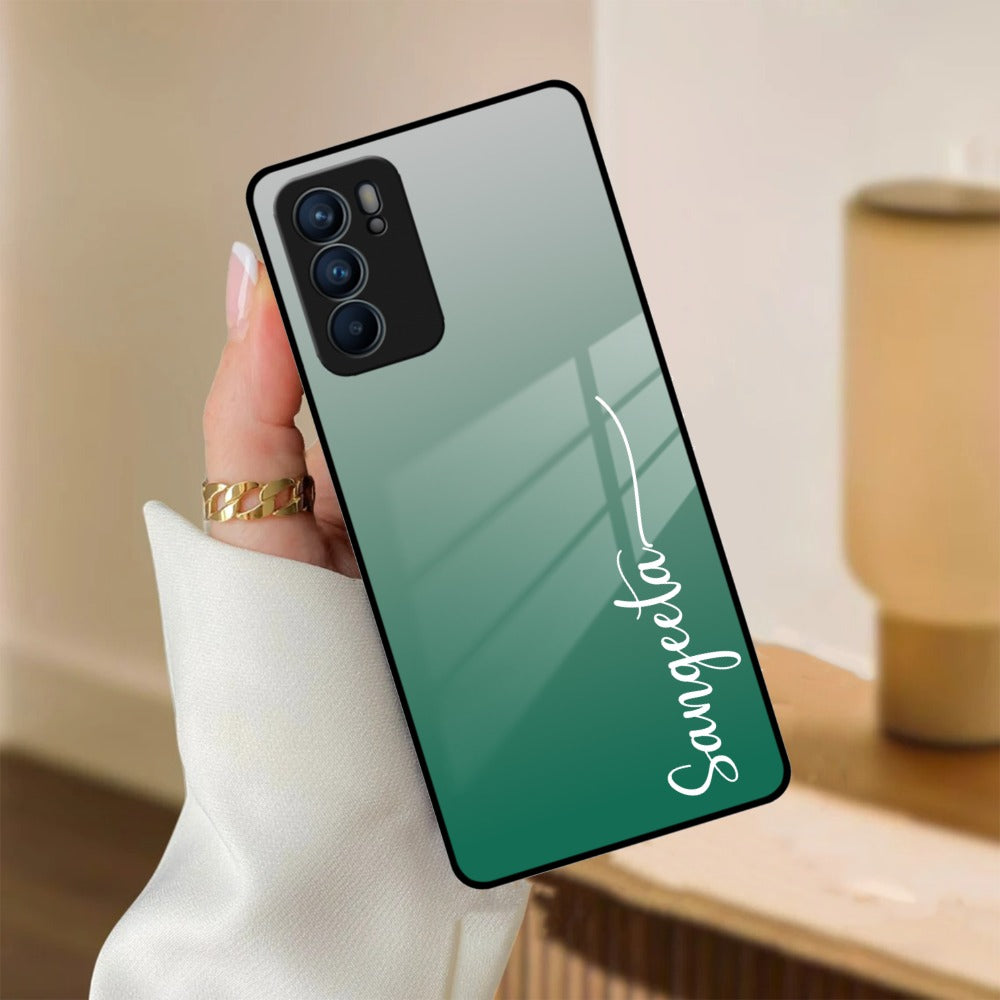 Customize Name Gradient Glass Case Cover Green For Oppo