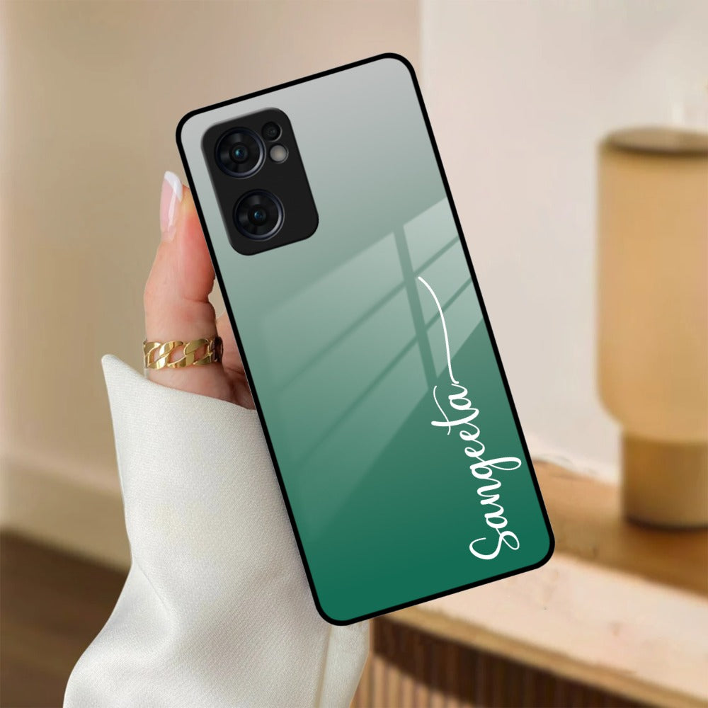 Customize Name Gradient Glass Case Cover Green For Oppo