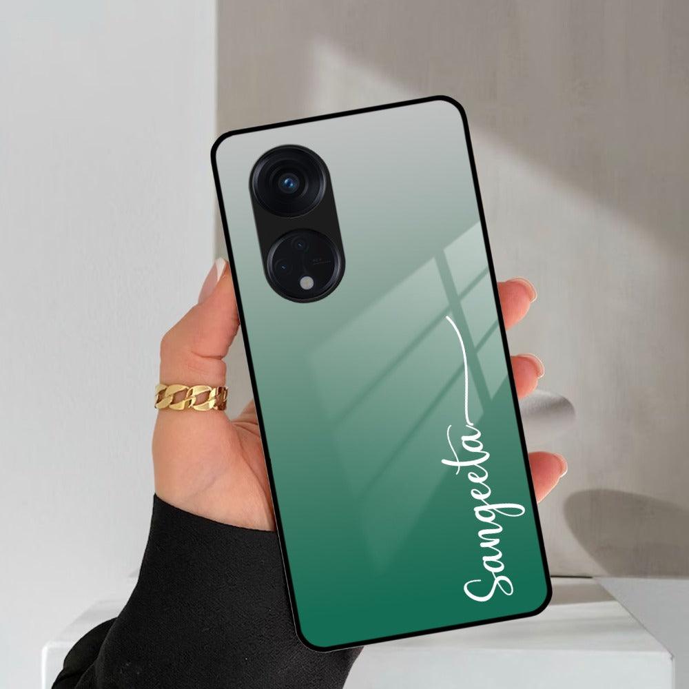 Customize Name Gradient Glass Case Cover Green For Oppo