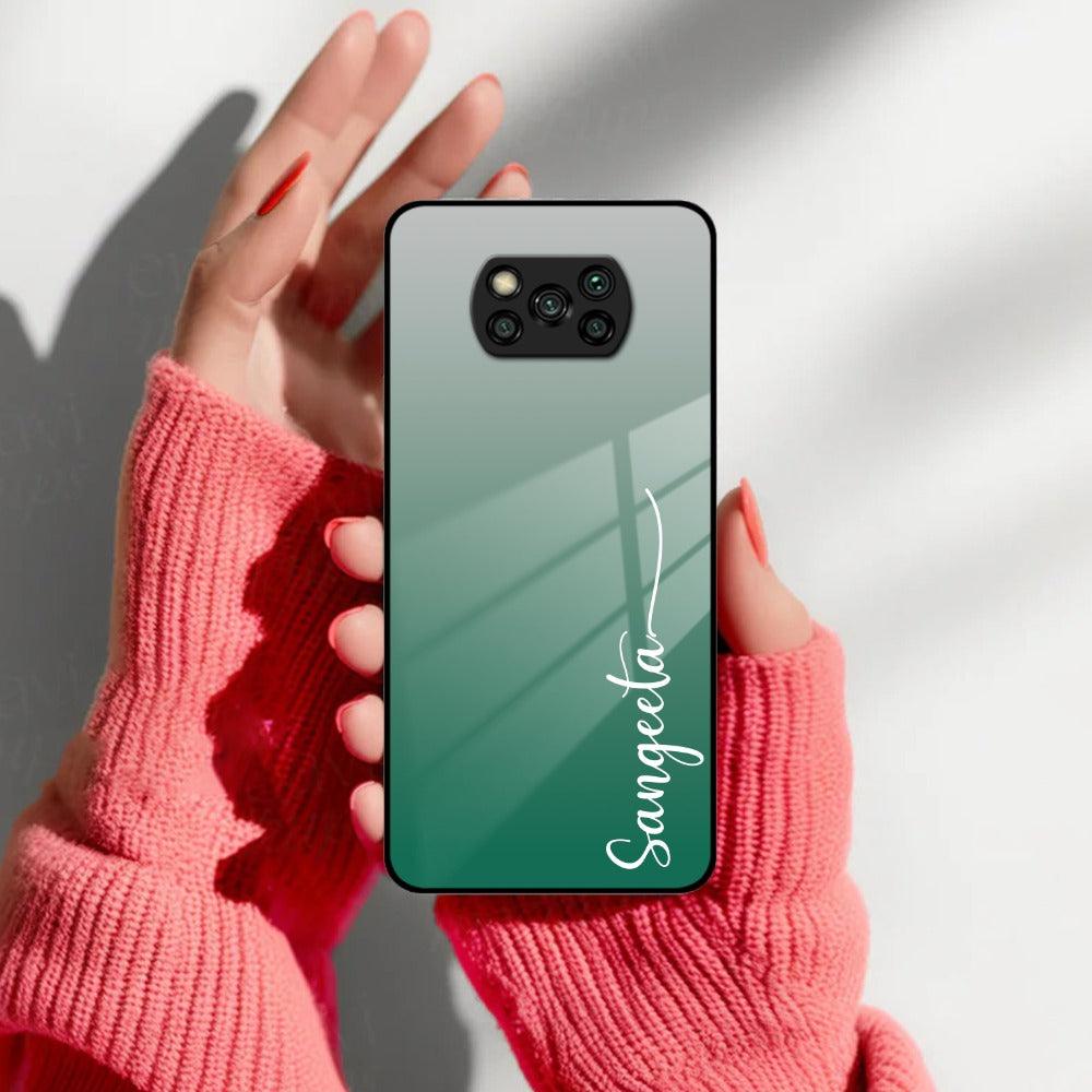 Customize Name Gradient Glass Case Cover Green For Poco