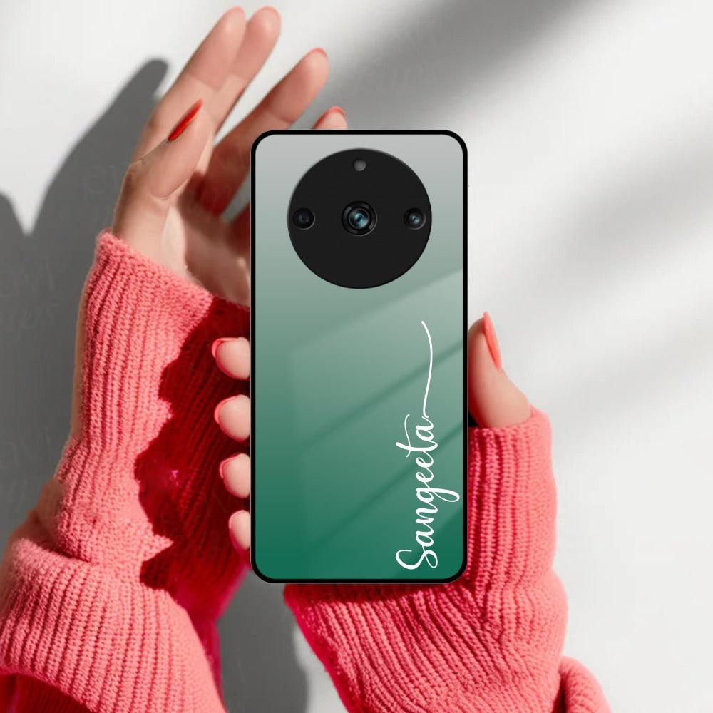 Customize Name Gradient Glass Case Cover Green For Realme/Narzo