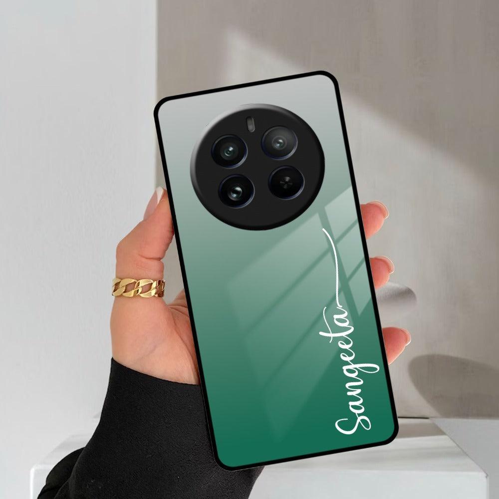 Customize Name Gradient Glass Case Cover Green For Realme/Narzo