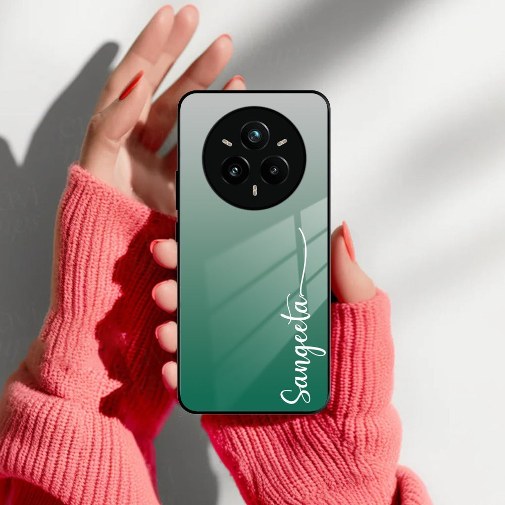 Customize Name Gradient Glass Case Cover Green For Realme/Narzo
