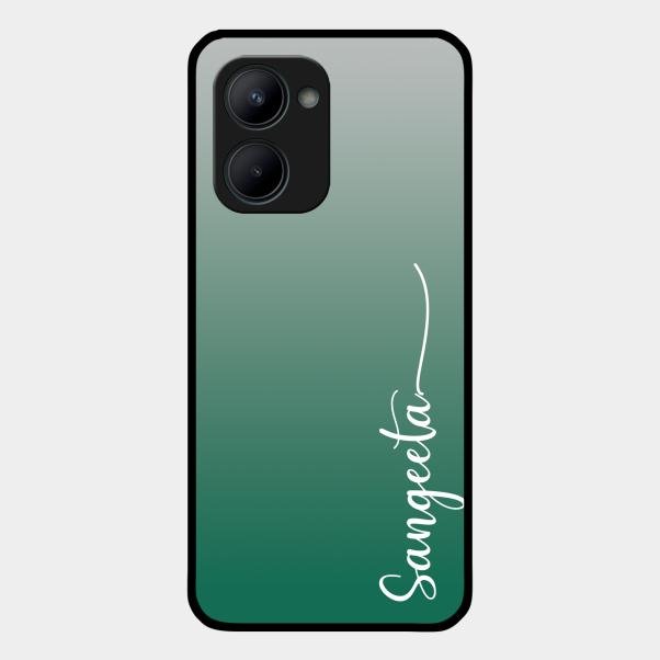 Customize Name Gradient Glass Case Cover Green For Realme C33 2023