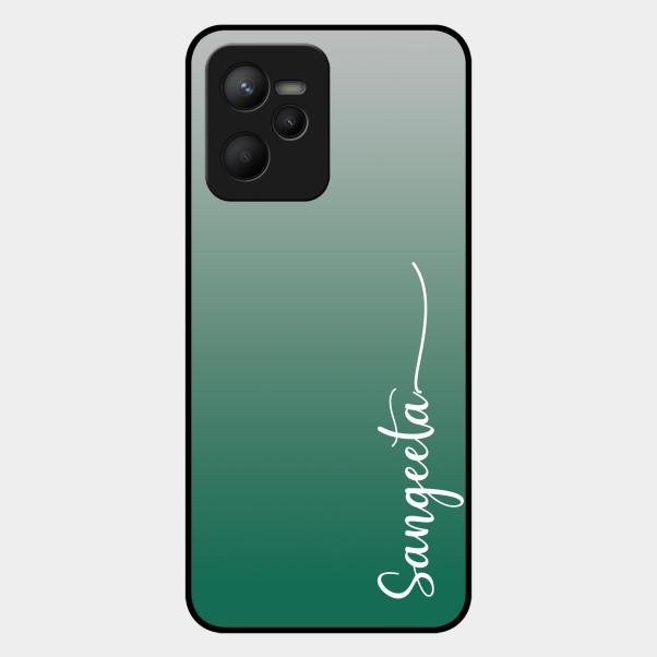 Customize Name Gradient Glass Case Cover Green For Realme C35