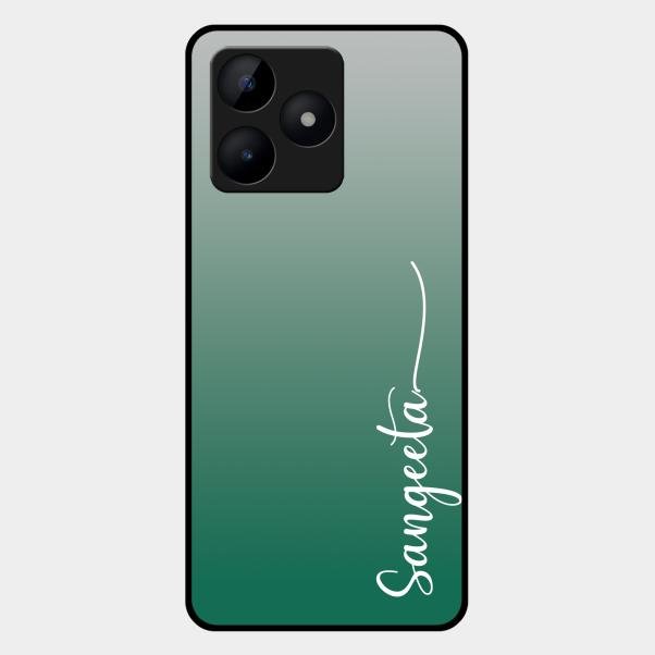 Customize Name Gradient Glass Case Cover Green For Realme C53