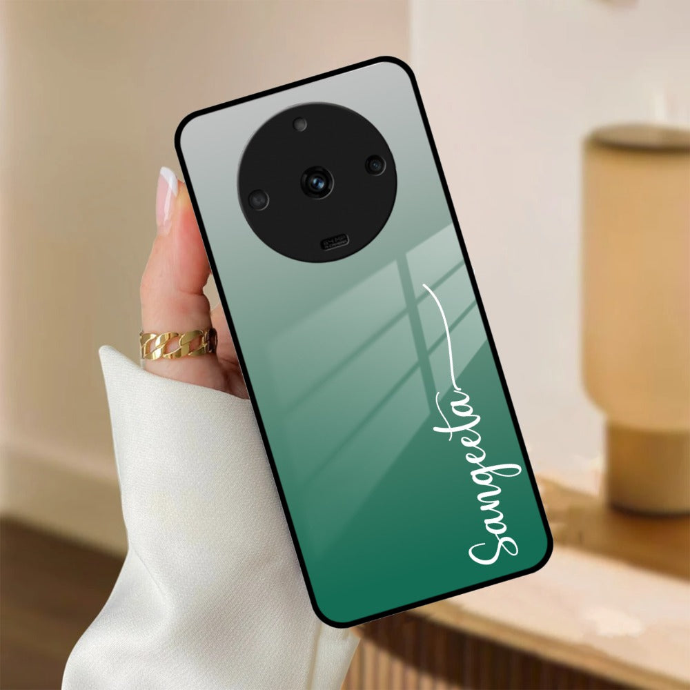Customize Name Gradient Glass Case Cover Green For Realme/Narzo
