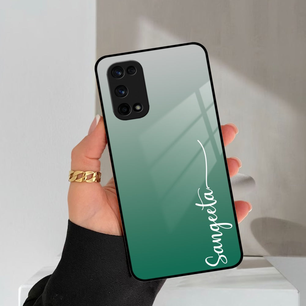 Customize Name Gradient Glass Case Cover Green For Realme/Narzo