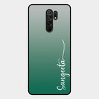 Customize Name Gradient Glass Case Cover Green For Redmi 9 Prime
