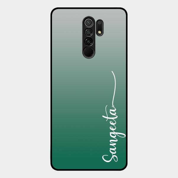 Customize Name Gradient Glass Case Cover Green For Redmi 9 Prime