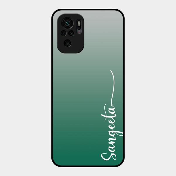 Customize Name Gradient Glass Case Cover Green For Redmi Note 10