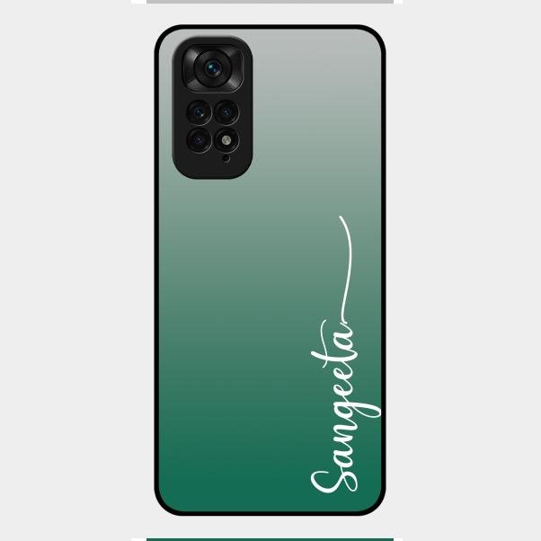 Customize Name Gradient Glass Case Cover Green For Redmi Note 11