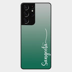 Customize Name Gradient Glass Case Cover Green For Samsung Galaxy S21 Ultra