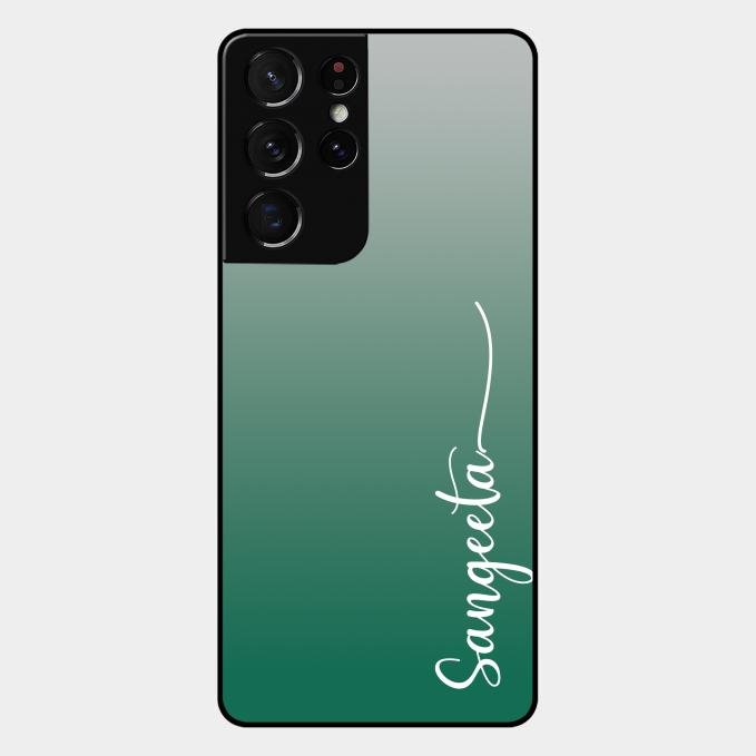 Customize Name Gradient Glass Case Cover Green For Samsung Galaxy S21 Ultra