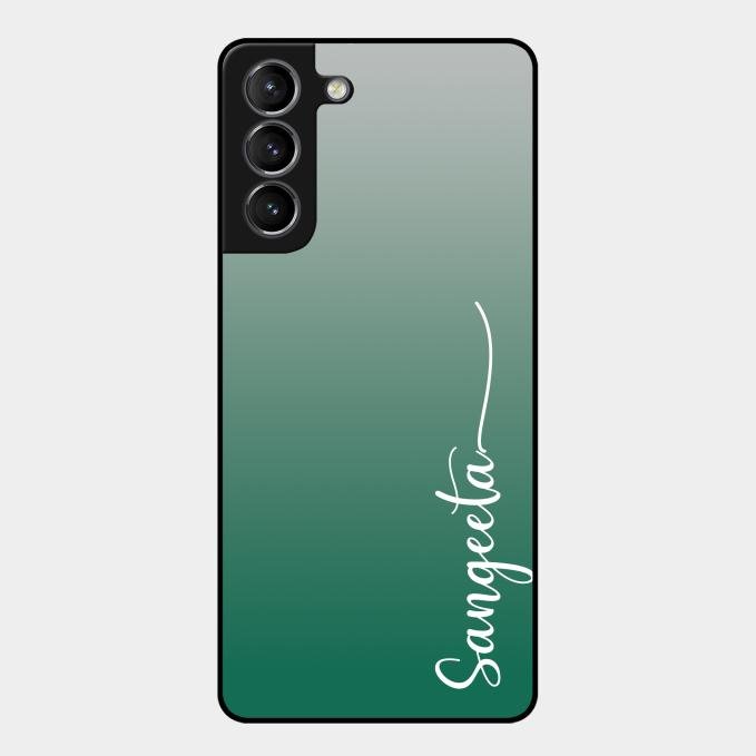 Customize Name Gradient Glass Case Cover Green For Samsung Galaxy S21