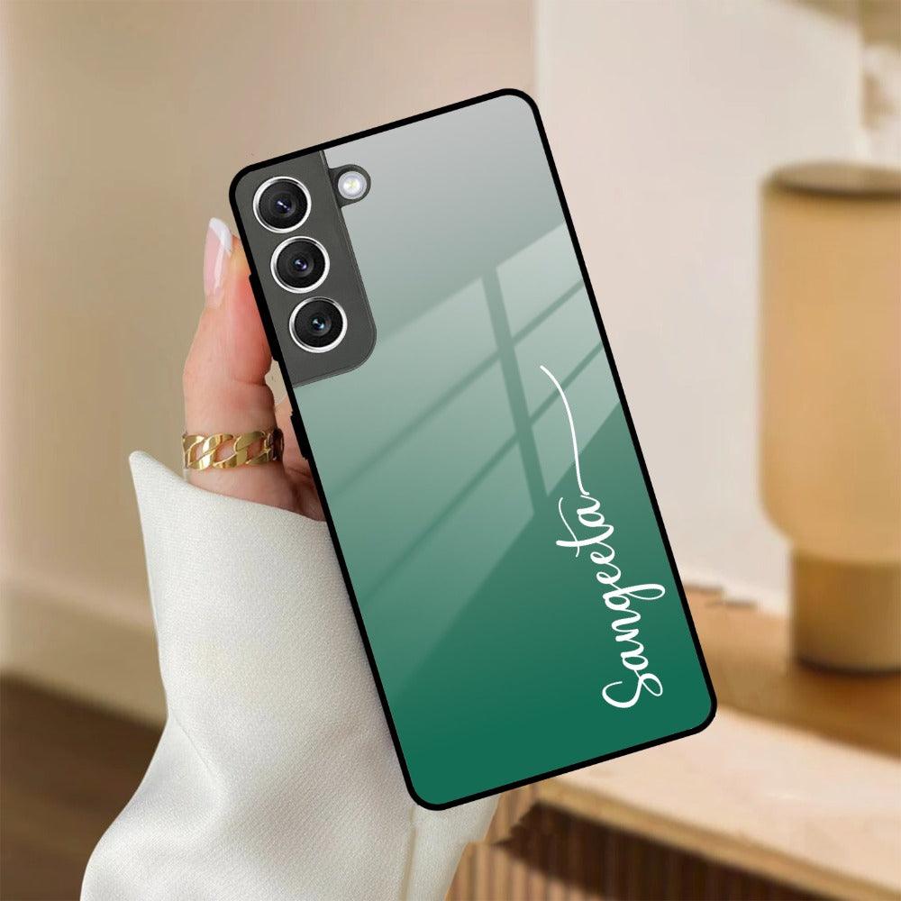 Customize Name Gradient Glass Case Cover Green For Samsung