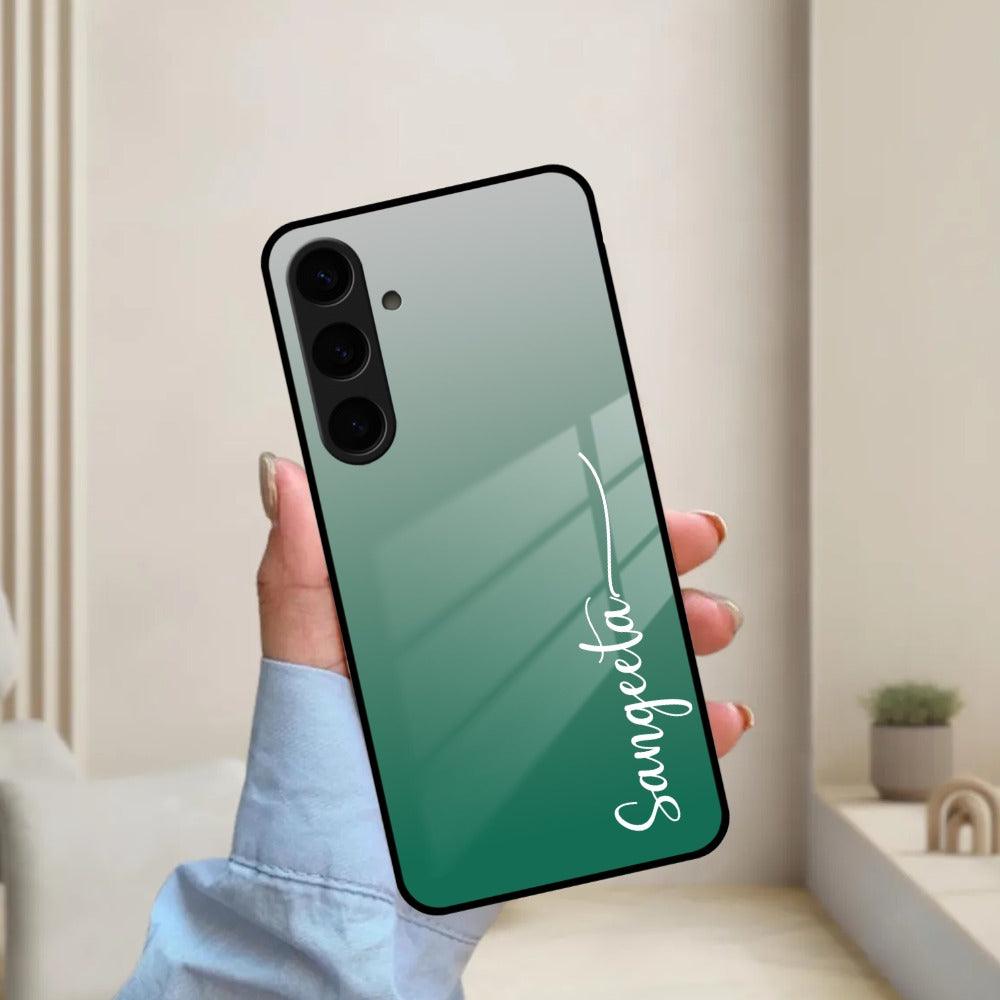 Customize Name Gradient Glass Case Cover Green For Samsung