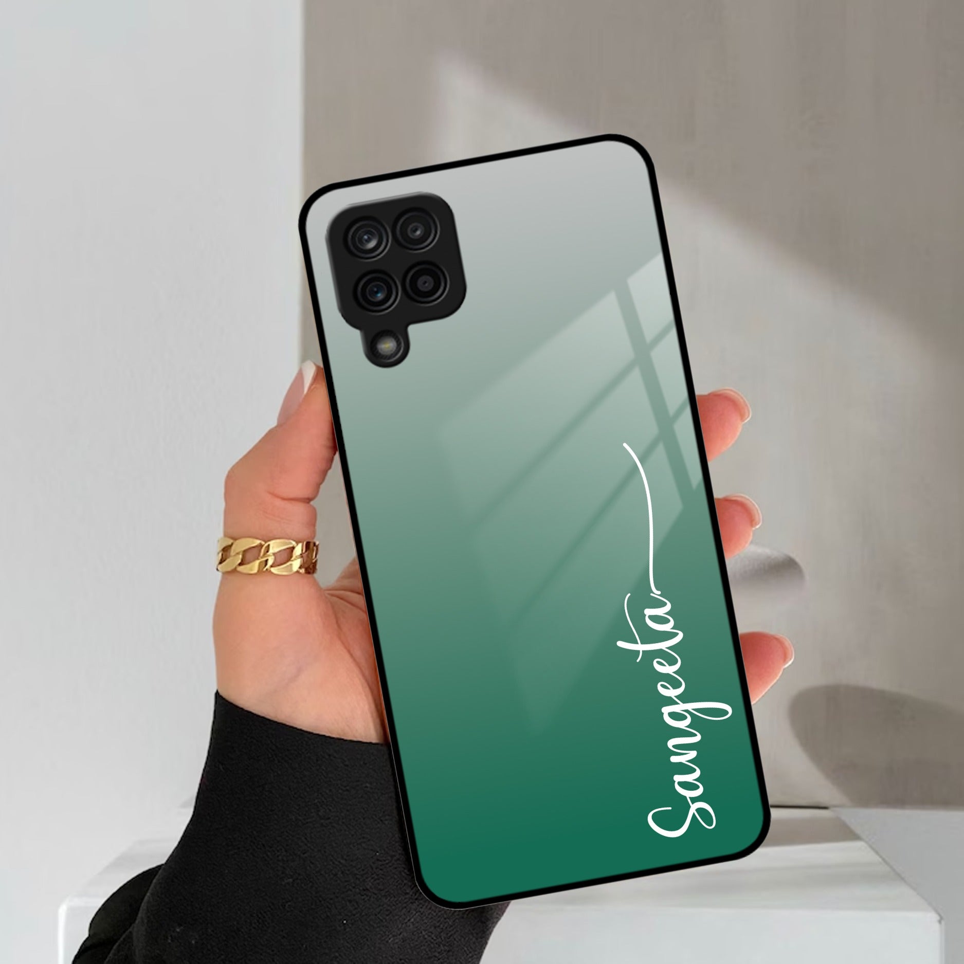 Customize Name Gradient Glass Case Cover Green For Samsung Galaxy A42 5G
