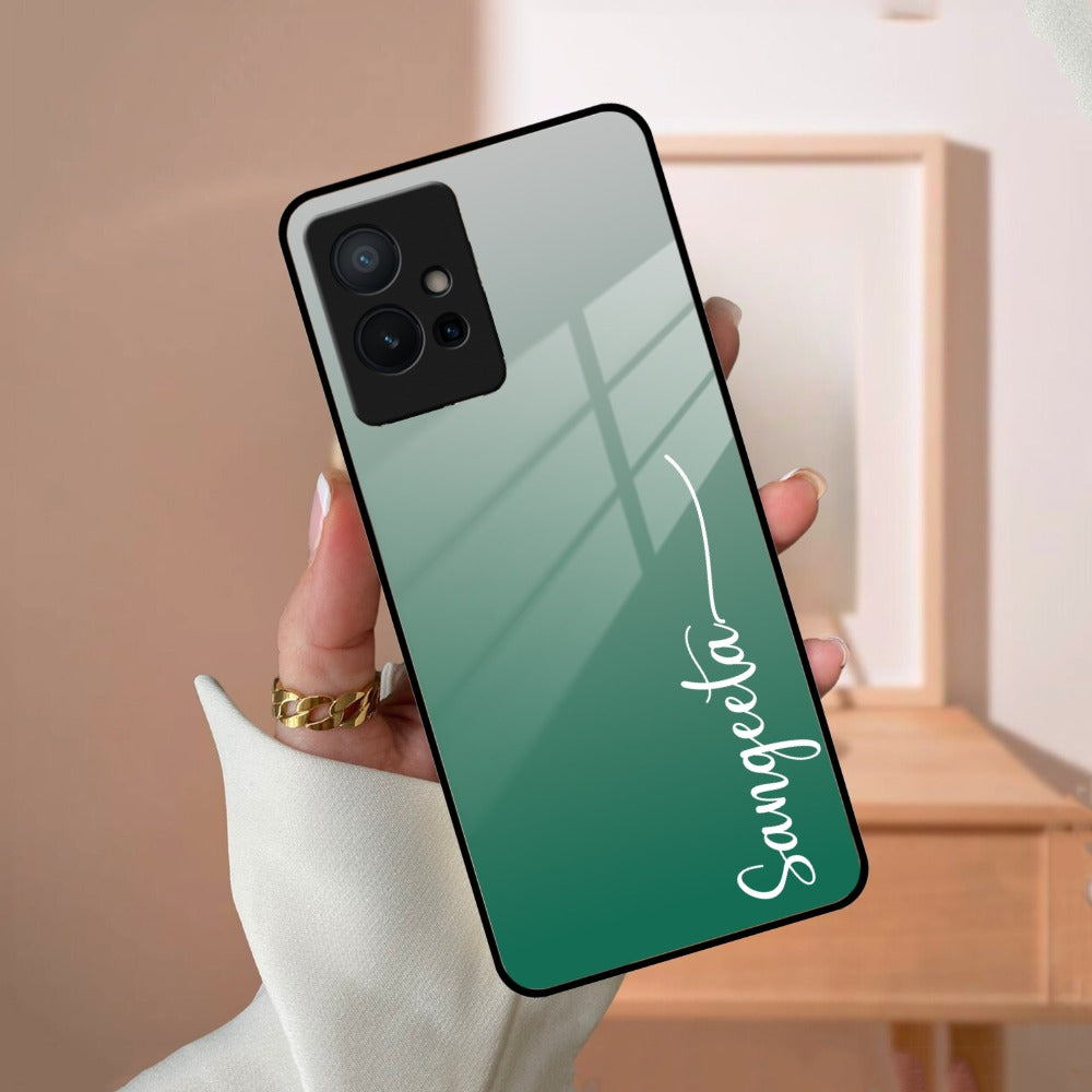 Customize Name Gradient Glass Case Cover Green For Vivo