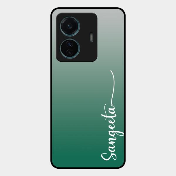 Customize Name Gradient Glass Case Cover Green For Vivo T1 Pro 5G