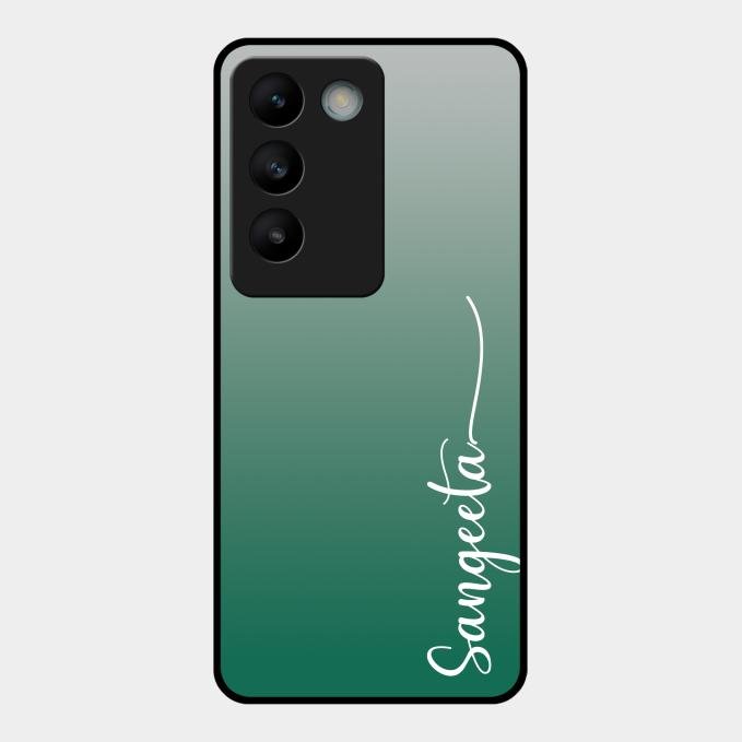 Customize Name Gradient Glass Case Cover Green For Vivo T3 5G