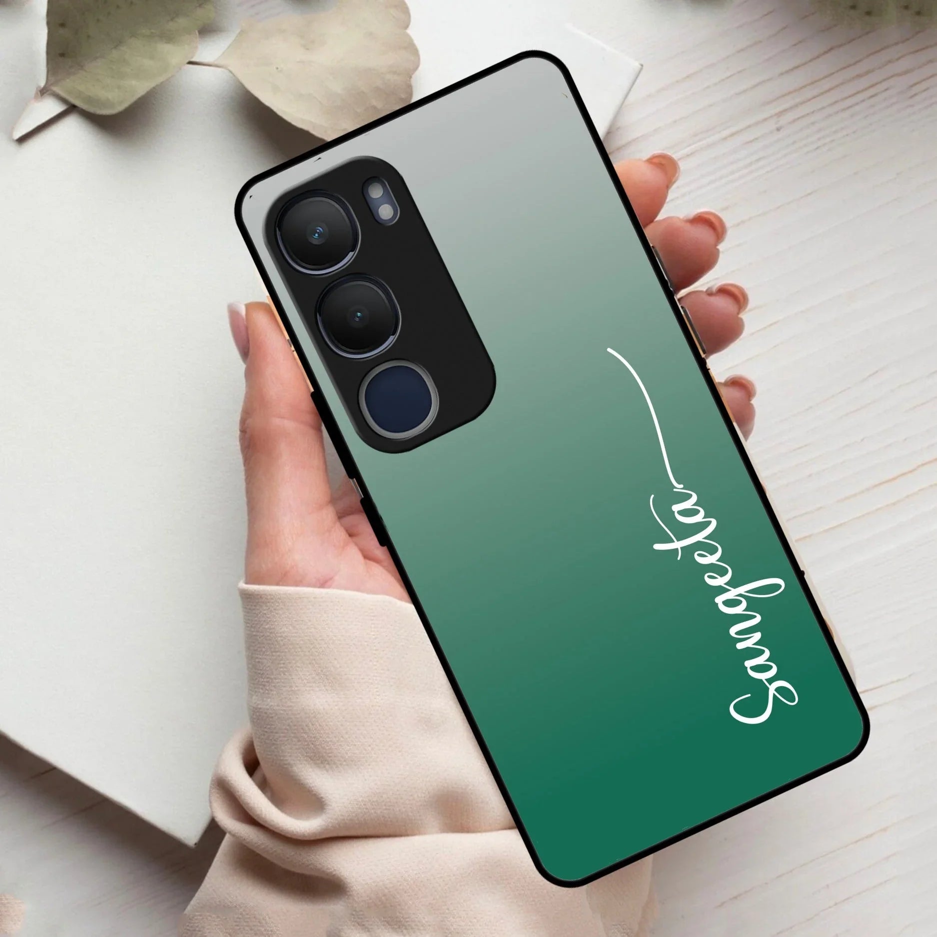 Customize Name Gradient Glass Case Cover Green For Vivo - ShopOnCliQ