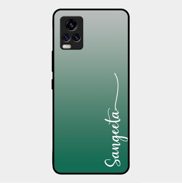 Customize Name Gradient Glass Case Cover Green For Vivo V20 2021