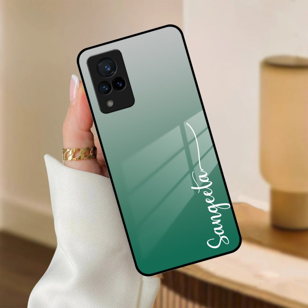 Customize Name Gradient Glass Case Cover Green For Vivo