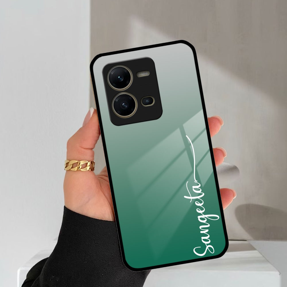 Customize Name Gradient Glass Case Cover Green For Vivo