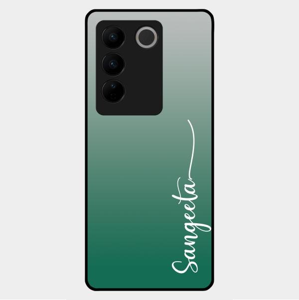 Customize Name Gradient Glass Case Cover Green For Vivo V27 5G