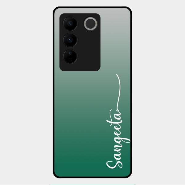 Customize Name Gradient Glass Case Cover Green For Vivo V27 Pro 5G
