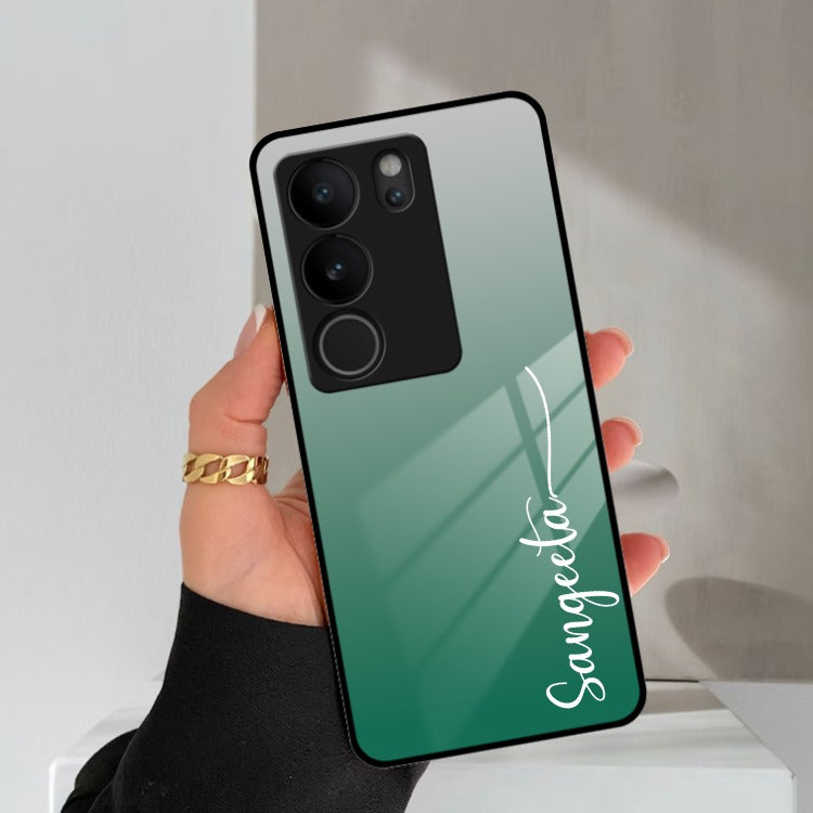 Customize Name Gradient Glass Case Cover Green For Vivo