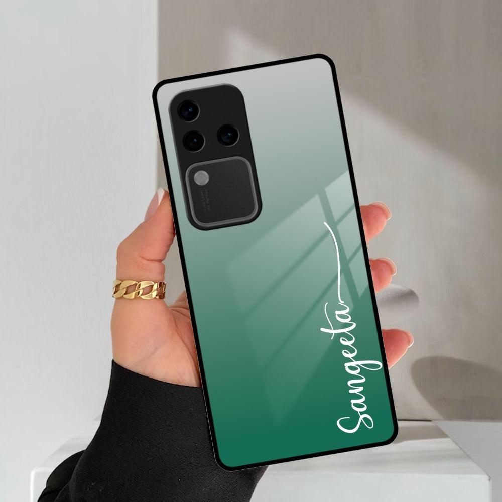 Customize Name Gradient Glass Case Cover Green For Vivo