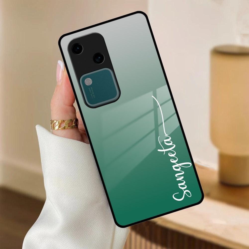 Customize Name Gradient Glass Case Cover Green For Vivo