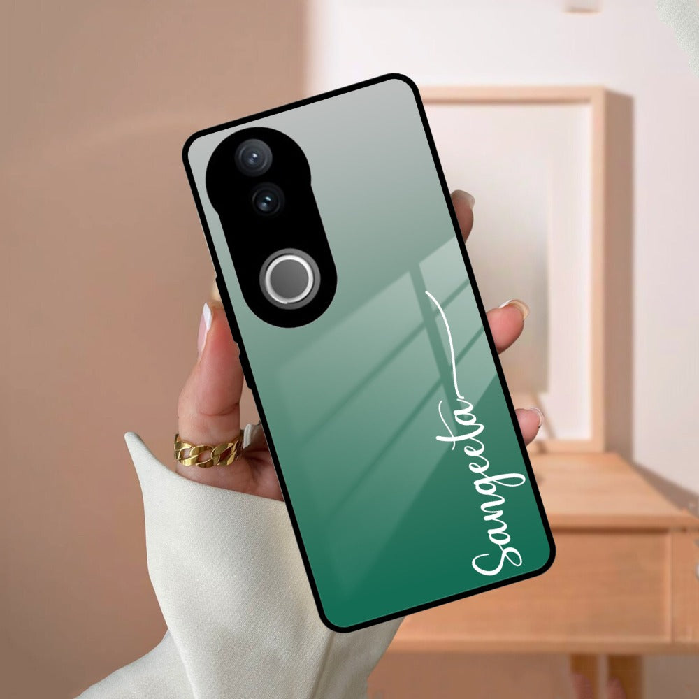 Customize Name Gradient Glass Case Cover Green For Vivo