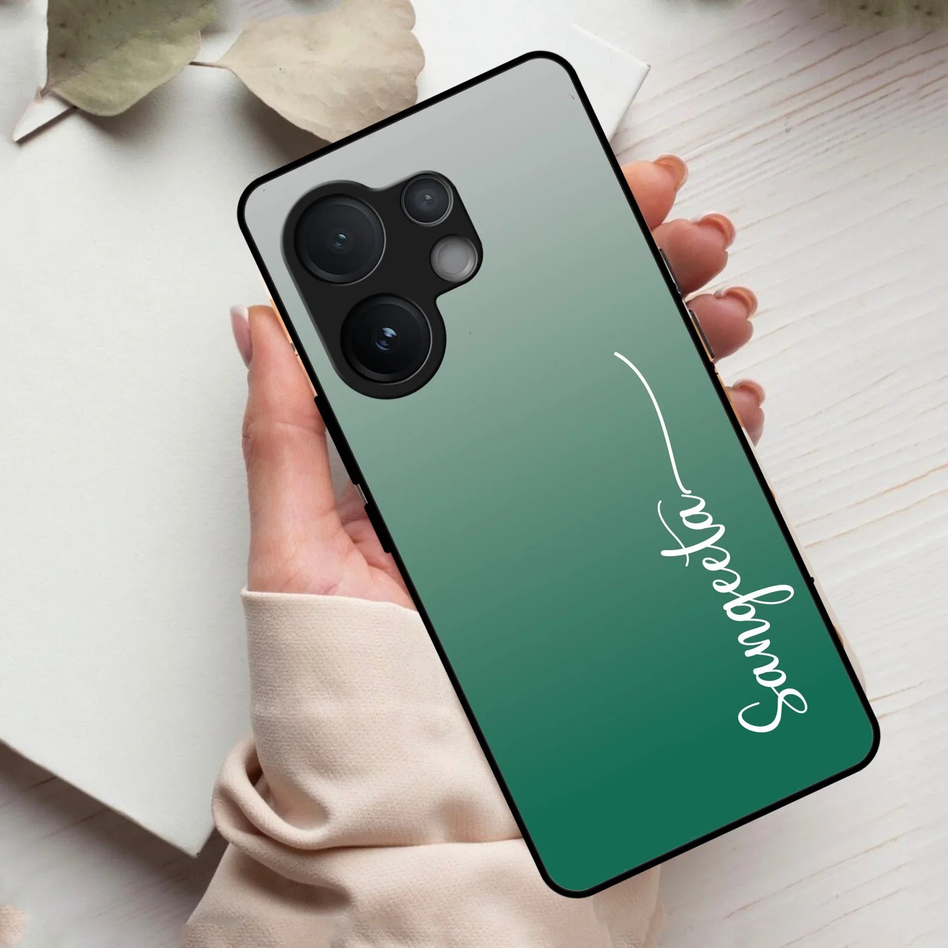 Customize Name Gradient Glass Case Cover Green For Vivo - ShopOnCliQ