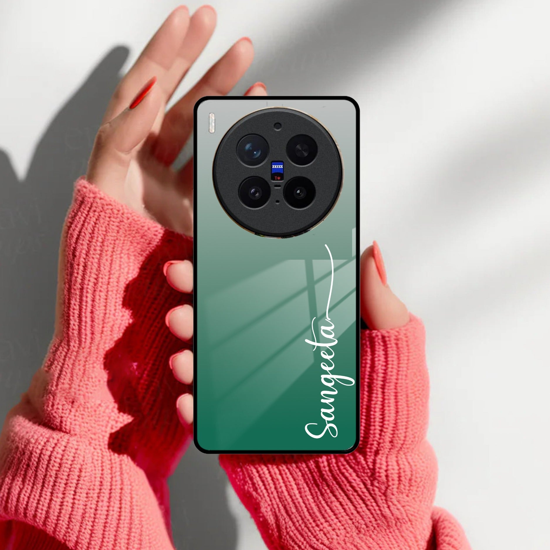 Customize Name Gradient Glass Case Cover Green For Vivo