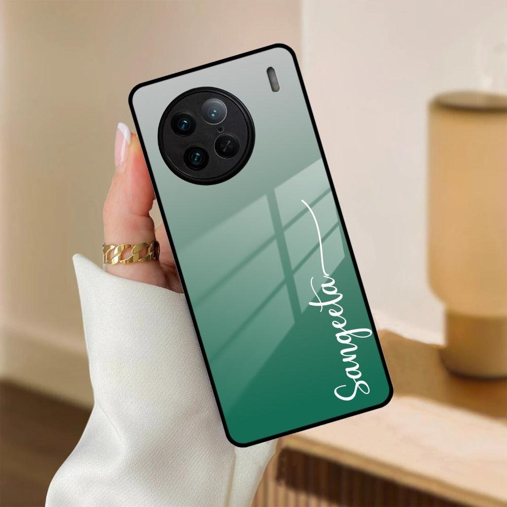 Customize Name Gradient Glass Case Cover Green For Vivo